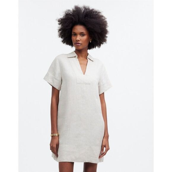 Madewell Dresses & Skirts - NWT Madewell V-Neck Linen Mini Dress in Natural Undyed Size XXS